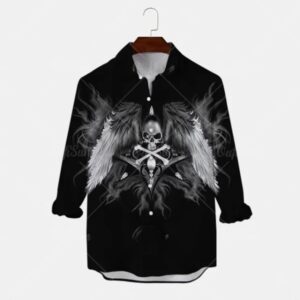 Gothic Angel Wing Skull Black Men's Long Sleeve Dress Shirt