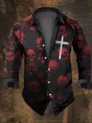 Gothic Bloody Skull Cross Men's Long Sleeve Dress Shirt