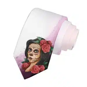 Gothic Calavera Sugar Skull Lady Rose White Tie