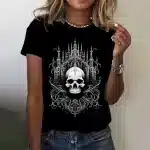 Gothic Cathedral Skull Design Black Women's T-Shirt