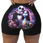 Gothic Couple Skeleton Undead Floral Women’s Yoga Shorts