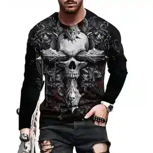 Gothic Cross Skull Armor Black Men’s Long Sleeve T-Shirt