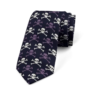 Gothic Crossbone Skull Pattern Black & Purple Men's Necktie