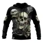 Gothic Crossed Skulls Bone Chain Art Black Men’s Hoodie