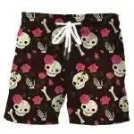 Gothic Dark Floral Skulls & Bones Rose Pattern Swim Trunks