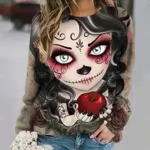 Gothic Doll Sugar Skull Face Red Apple Women's Sweatshirt