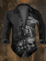 Gothic Eagle Skull Shadow Men's Long Sleeve Dress Shirt