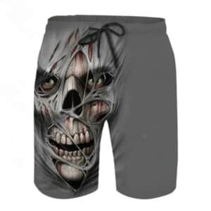 Gothic Face Peeking Torn Skull Horror Swim Trunks