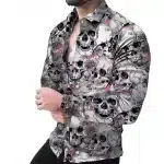 Gothic Floral Pink Skull Sketch Men's Long Sleeve Dress Shirt