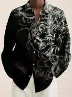 Gothic Intricate Floral Skull Men's Long Sleeve Dress Shirt