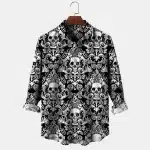 Gothic Intricate Skull Pattern Men's Long Sleeve Dress Shirt