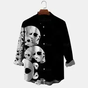 Gothic Monochrome Half Skull Men's Long Sleeve Dress Shirt