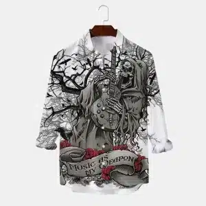 Gothic Music Reaper Skeleton Men’s Long Sleeve Dress Shirt