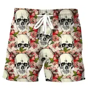 Gothic Pastel Skull Floral Print Cream Men’s Shorts