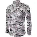 Gothic Pink Floral Skull Men's Long Sleeve Dress Shirt