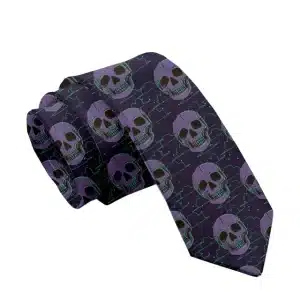 Gothic Purple and Green Cloud Skull Line Art Tie