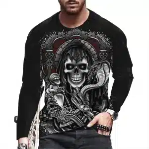 Gothic Reaper Skull Cobra Graphic Men’s Long Sleeve T-Shirt