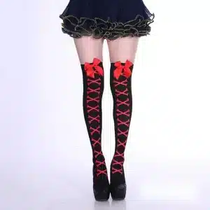 Gothic Red Bow Crossed Skeleton Bones Women’s Stockings