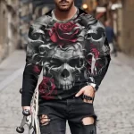 Gothic Rose Bandage Skull Graphic Men’s Long Sleeve T-Shirt