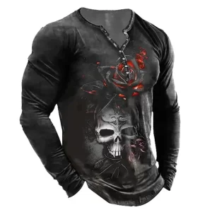 Gothic Rose Blood Splash Skull Men’s Long Sleeve Shirt