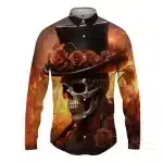 Gothic Rose Hat Skull Flame Men's Long Sleeve Dress Shirt