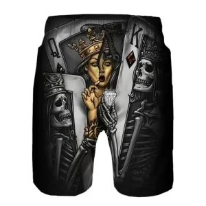 Gothic Royal Skeleton Poker King & Queen Card Swim Trunks