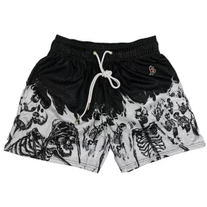 Gothic Skeleton Bones Flames Horror Art Men’s Swim Trunks