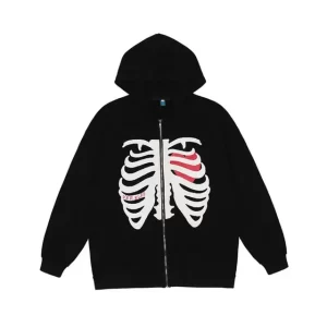 Gothic Skeleton Ribcage Graphic Women's Zip Up Hoodie