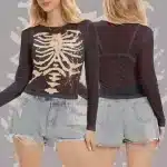 Gothic Skeleton Ribcage Grunge Women’s Long Sleeve T-Shirt