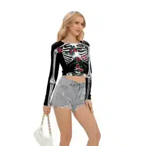 Gothic Skeleton Rose Cropped Women’s Long Sleeve T-Shirt