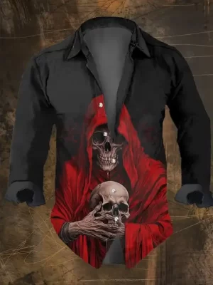 Gothic Skeleton Skull Reaper Men's Long Sleeve Dress Shirt