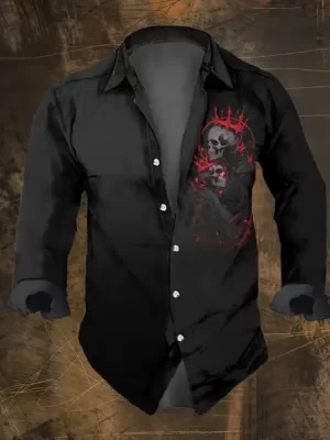 Gothic Skull Blood Crown Men's Long Sleeve Dress Shirt