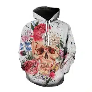 Gothic Skull Floral Bouquet Splash Art Gothic Men's Hoodie