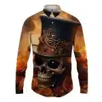 Gothic Skull Ornate Rose Men's Long Sleeve Dress Shirt