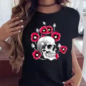 Gothic Skull Poppy Flower Blossom Women's T-Shirt