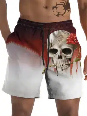 Gothic Skull & Rose Bloody Drip Graphic Men's Shorts