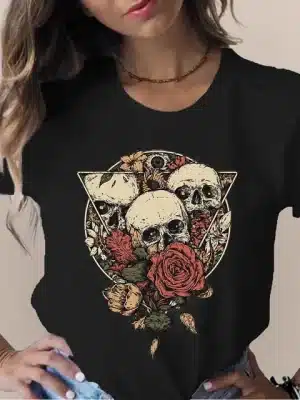 Gothic Skull Rose Fusion Triangle Grunge Art Women's T-Shirt