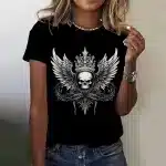 Gothic Skull Wings Crown Graphic Black Women's T-Shirt