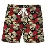 Gothic Skull and Red Rose Gothic Pattern Men’s Shorts