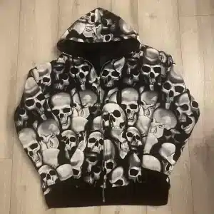 Gothic Skulls Cascade Monochrome Men's Zip-Up Hoodie