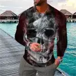 Gothic Smoke Skull Illusion Graphic Men’s Long Sleeve T-Shirt