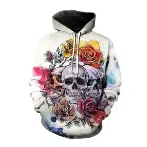 Gothic Triple Skull Watercolor Roses Art Men's Hoodie