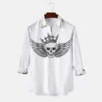 Gothic Winged Skull Crown Men's Long Sleeve Dress Shirt