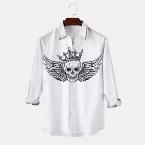 Gothic Winged Skull Crown Men's Long Sleeve Dress Shirt