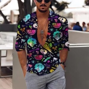 Gradient Skull Panther Icons Men's Long Sleeve Dress Shirt