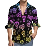 Gradient Sugar Skull Spiral Men's Long Sleeve Dress Shirt