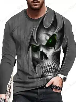 Green-Eyed Skull Rip Effect Horror Men’s Long Sleeve T-Shirt