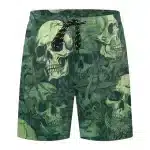 Green Floral Garden Skull Graphic Swim Trunks