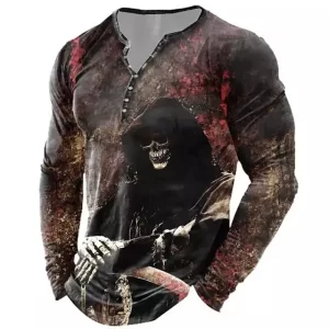 Grim Reaper Skeleton Dark Cloak Men’s Long Sleeve Shirt