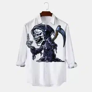 Grim Reaper Skeleton Finger Men’s Long Sleeve Dress Shirt